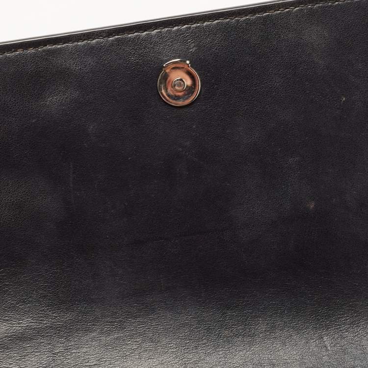 Pre Owned Saint Laurent Black Croc Embossed Leather Sunset Chain Wallet Bag