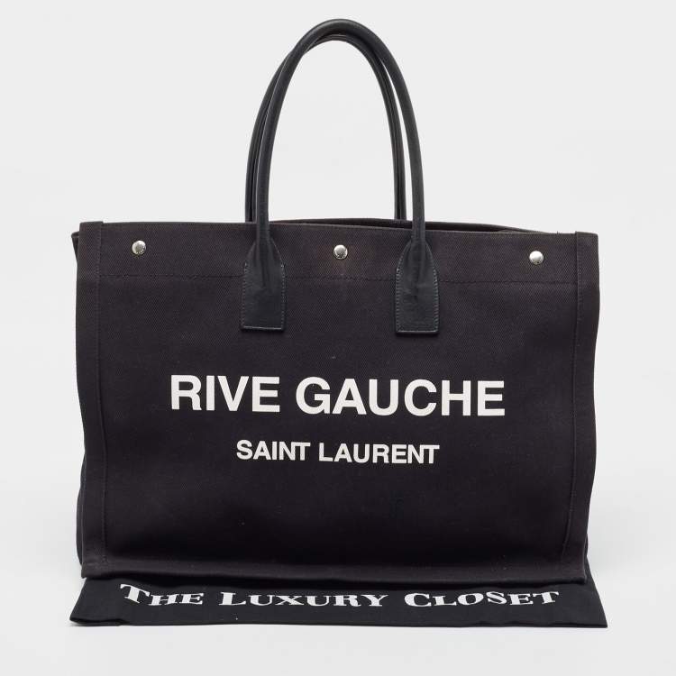 Pre Owned Saint Laurent Black Canvas and Leather Large Rive Gauche Shopper Tote 