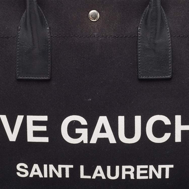 Pre Owned Saint Laurent Black Canvas and Leather Large Rive Gauche Shopper Tote 