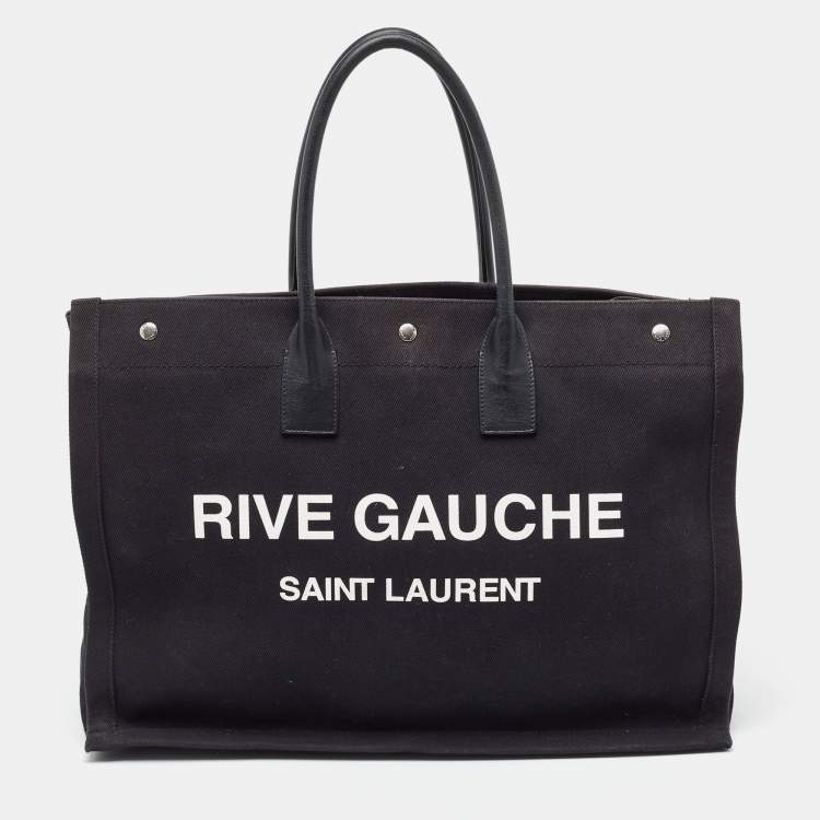 Pre Owned Saint Laurent Black Canvas and Leather Large Rive Gauche Shopper Tote 
