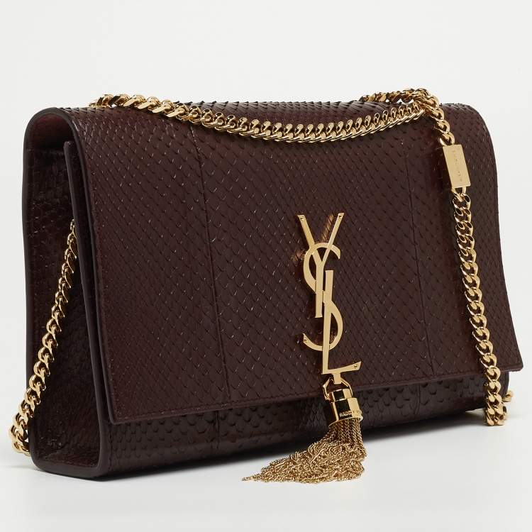 Pre Owned Saint Laurent Burgundy Monogram Kate Tassel Chain Bag
