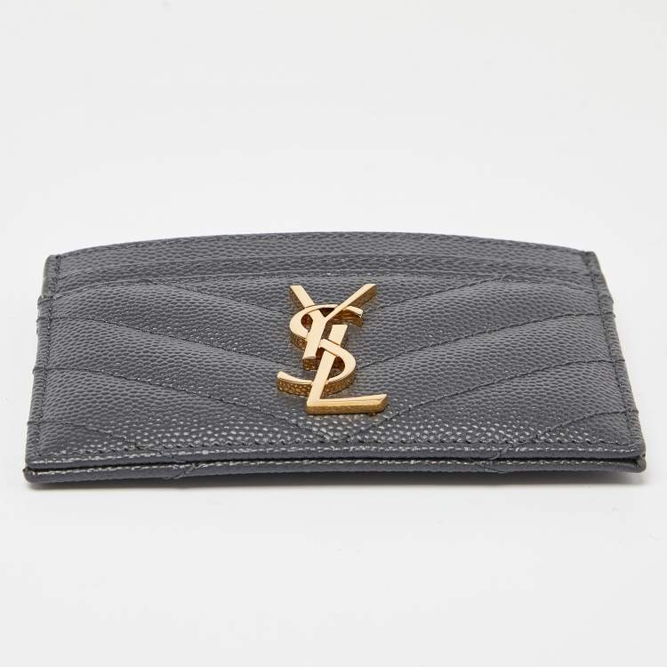 Pre Owned Saint Laurent Grey Matelassé Leather Monogram Card Holder