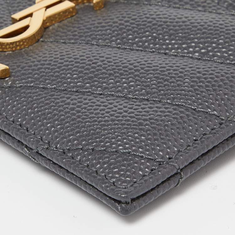 Pre Owned Saint Laurent Grey Matelassé Leather Monogram Card Holder