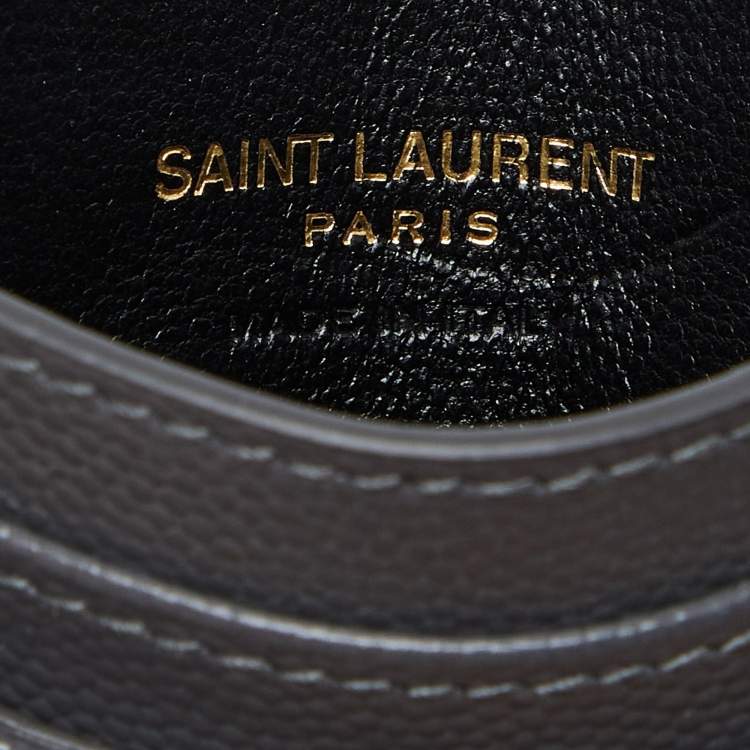 Pre Owned Saint Laurent Grey Matelassé Leather Monogram Card Holder