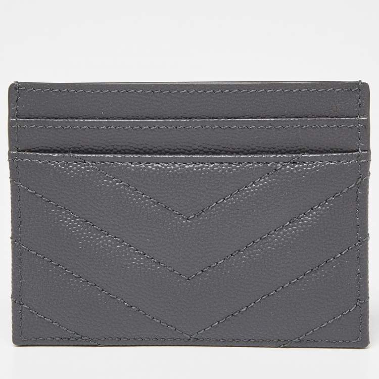 Pre Owned Saint Laurent Grey Matelassé Leather Monogram Card Holder