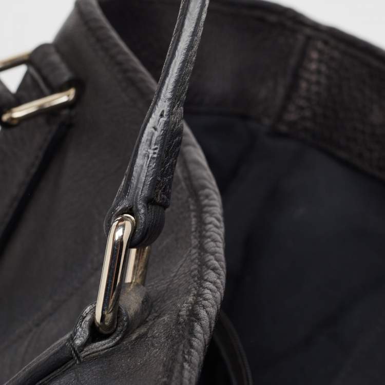 Pre Owned Saint Laurent Black Leather Vavin Buckle Tote