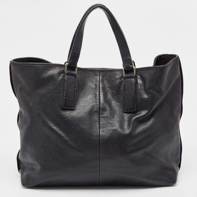 Pre Owned Saint Laurent Black Leather Vavin Buckle Tote