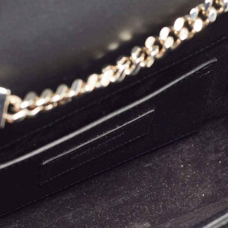 Pre Owned Saint Laurent Black/Silver Leopard Print Leather and Glitter Kate Tassel Flap Chain Crossbody Bag