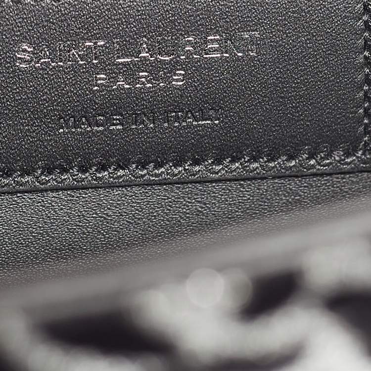 Pre Owned Saint Laurent Black/Silver Leopard Print Leather and Glitter Kate Tassel Flap Chain Crossbody Bag