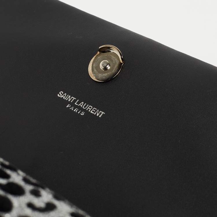 Pre Owned Saint Laurent Black/Silver Leopard Print Leather and Glitter Kate Tassel Flap Chain Crossbody Bag
