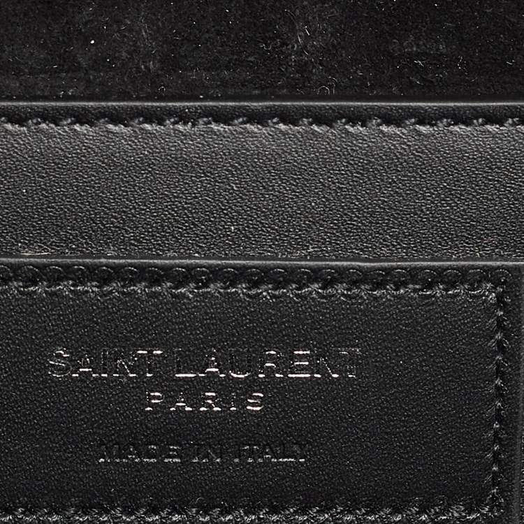 Pre Owned Saint Laurent Black/Silver Leopard Print Leather and Glitter Kate Tassel Flap Chain Crossbody Bag