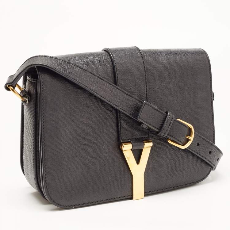 Pre Owned Saint Laurent Black Leather Ligne Y Crossbody Bag