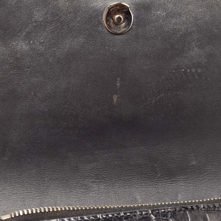 Pre Owned Saint Laurent Black Croc Embossed Leather Kate Belt Bag