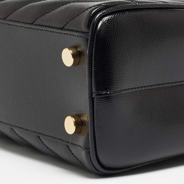 Pre Owned Saint Laurent Black Chevron Leather Classic Monogram Shopping Tote