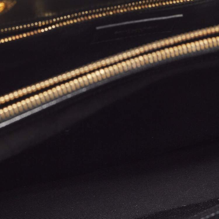 Pre Owned Saint Laurent Black Chevron Leather Classic Monogram Shopping Tote