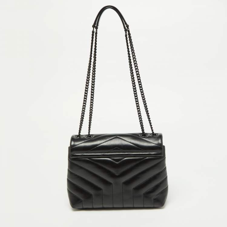 Pre Owned Saint Laurent Black Quilted Leather Small Loulou Shoulder Bag