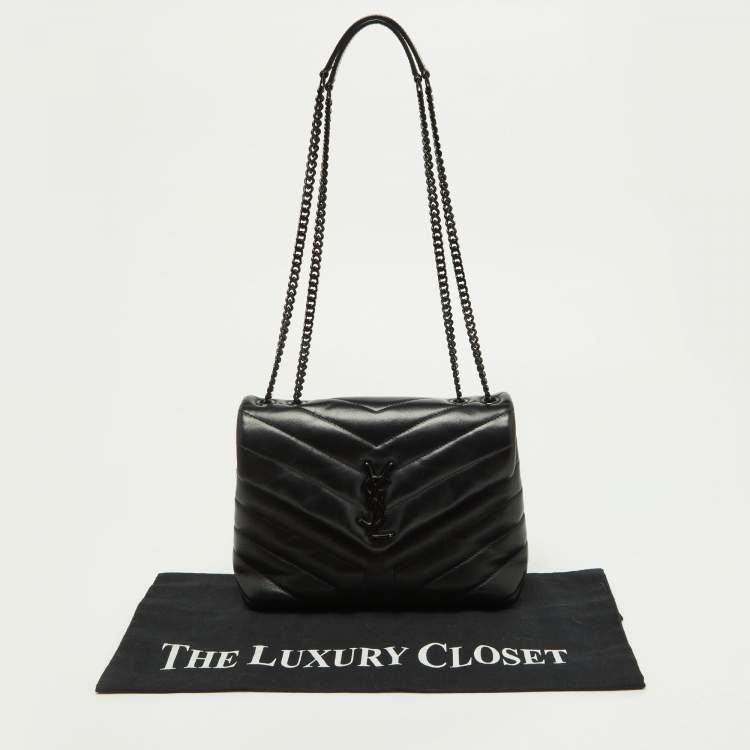 Pre Owned Saint Laurent Black Quilted Leather Small Loulou Shoulder Bag