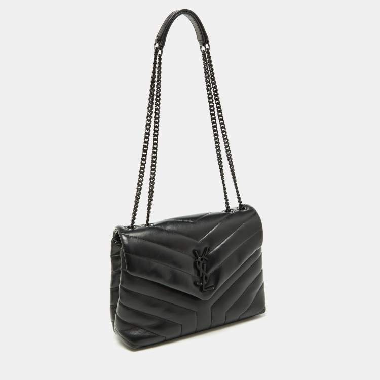 Pre Owned Saint Laurent Black Quilted Leather Small Loulou Shoulder Bag