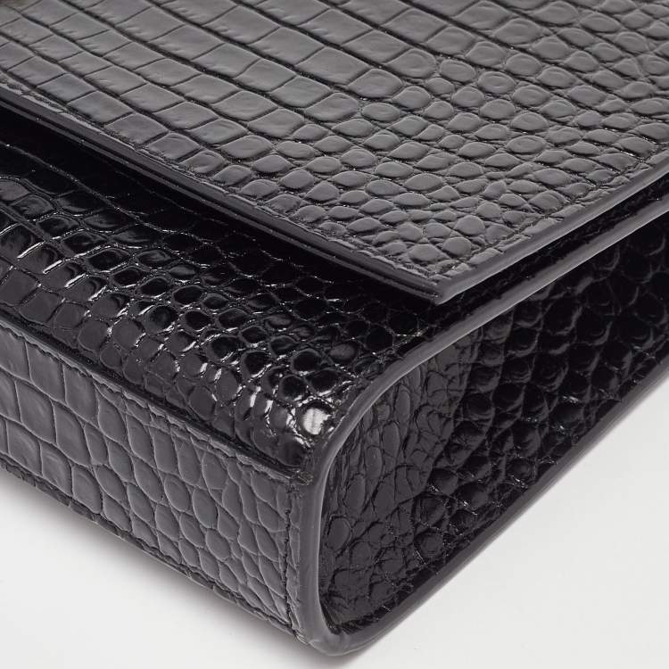 مملوكة مسبقًا Saint Laurent Black Croc Embossed Leather Medium Kate Tassel Shoulder Bag
