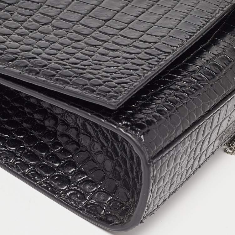 مملوكة مسبقًا Saint Laurent Black Croc Embossed Leather Medium Kate Tassel Shoulder Bag