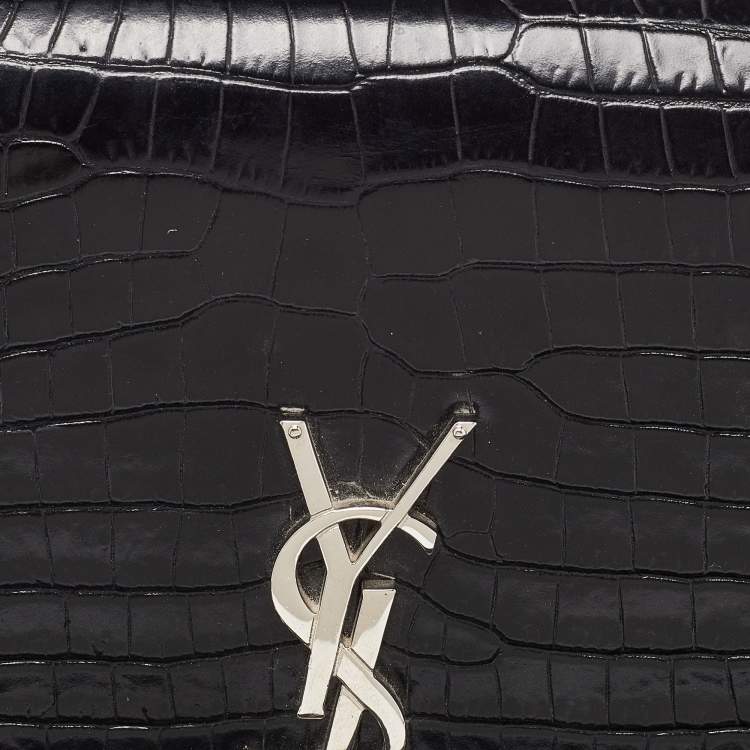 مملوكة مسبقًا Saint Laurent Black Croc Embossed Leather Medium Kate Tassel Shoulder Bag