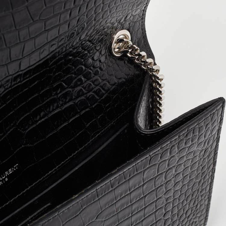 مملوكة مسبقًا Saint Laurent Black Croc Embossed Leather Medium Kate Tassel Shoulder Bag