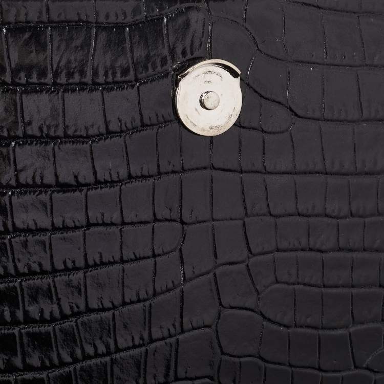 مملوكة مسبقًا Saint Laurent Black Croc Embossed Leather Medium Kate Tassel Shoulder Bag