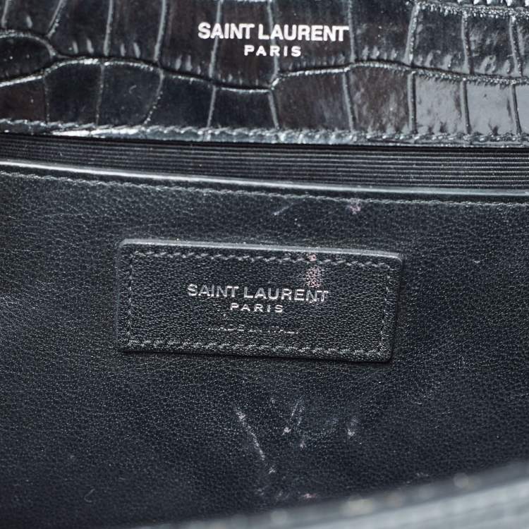 مملوكة مسبقًا Saint Laurent Black Croc Embossed Leather Medium Kate Tassel Shoulder Bag