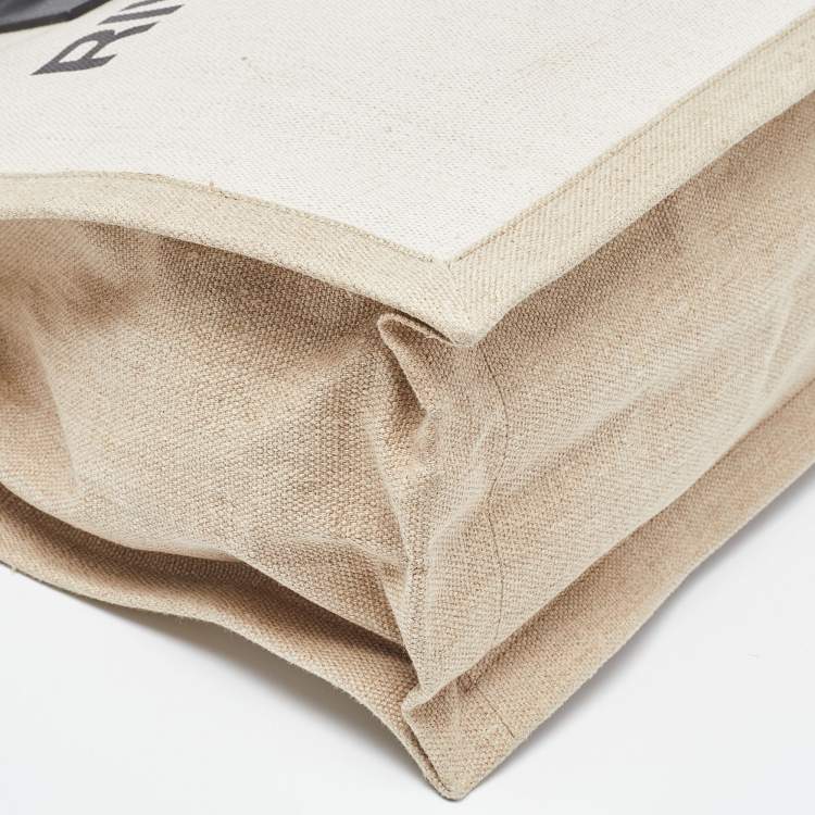 Pre Owned Saint Laurent Beige/Black Canvas and Leather Rive Gauche Shopper Tote 