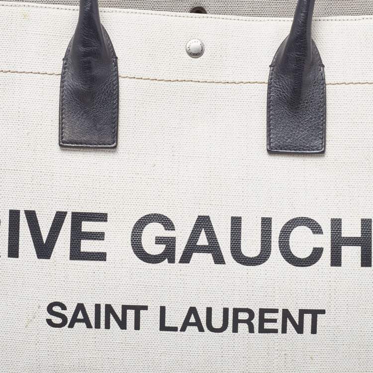 Pre Owned Saint Laurent Beige/Black Canvas and Leather Rive Gauche Shopper Tote 