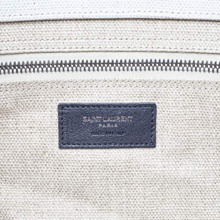 Pre Owned Saint Laurent Beige/Black Canvas and Leather Rive Gauche Shopper Tote 