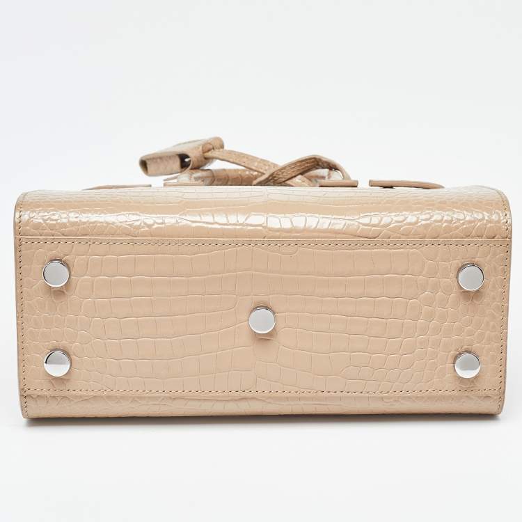 مملوكة مسبقًا Saint Laurent Beige Croc Embossed Leather Nano Classic Sac De Jour Tote