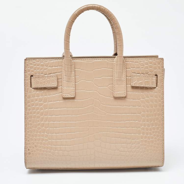 مملوكة مسبقًا Saint Laurent Beige Croc Embossed Leather Nano Classic Sac De Jour Tote