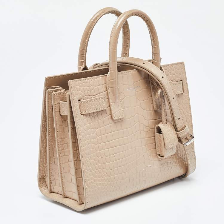مملوكة مسبقًا Saint Laurent Beige Croc Embossed Leather Nano Classic Sac De Jour Tote