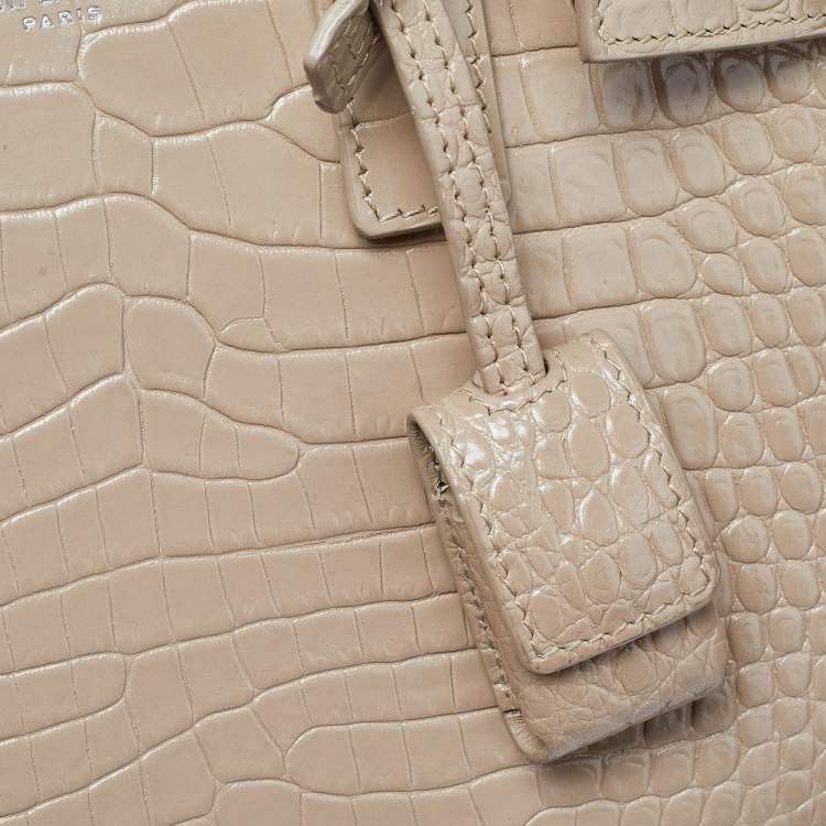 مملوكة مسبقًا Saint Laurent Beige Croc Embossed Leather Nano Classic Sac De Jour Tote