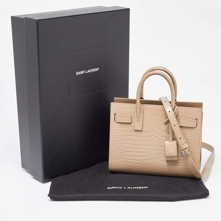 مملوكة مسبقًا Saint Laurent Beige Croc Embossed Leather Nano Classic Sac De Jour Tote