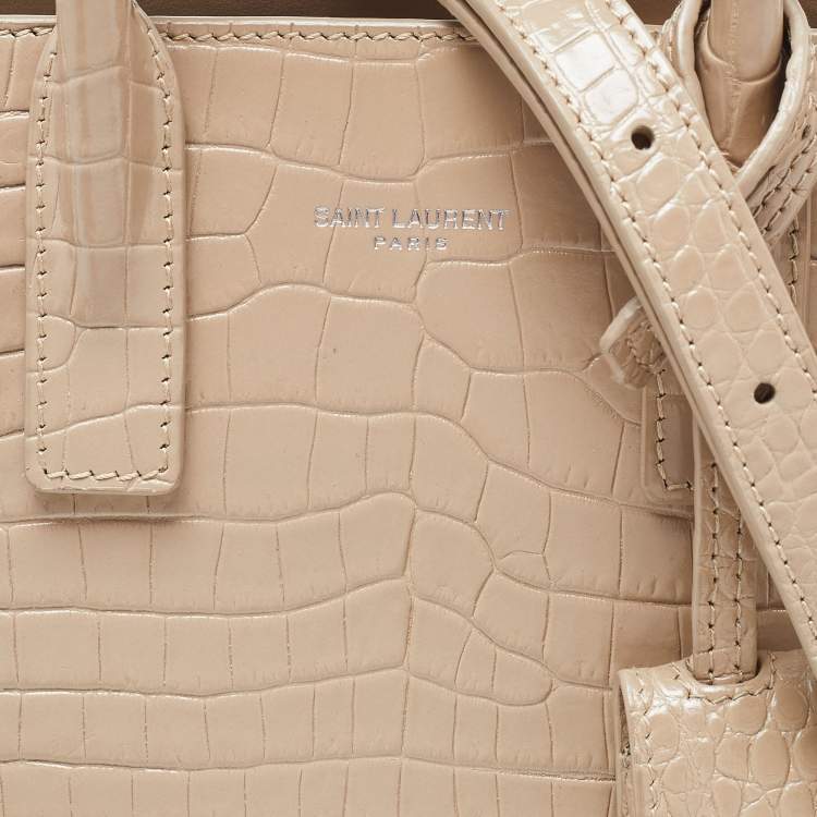 مملوكة مسبقًا Saint Laurent Beige Croc Embossed Leather Nano Classic Sac De Jour Tote