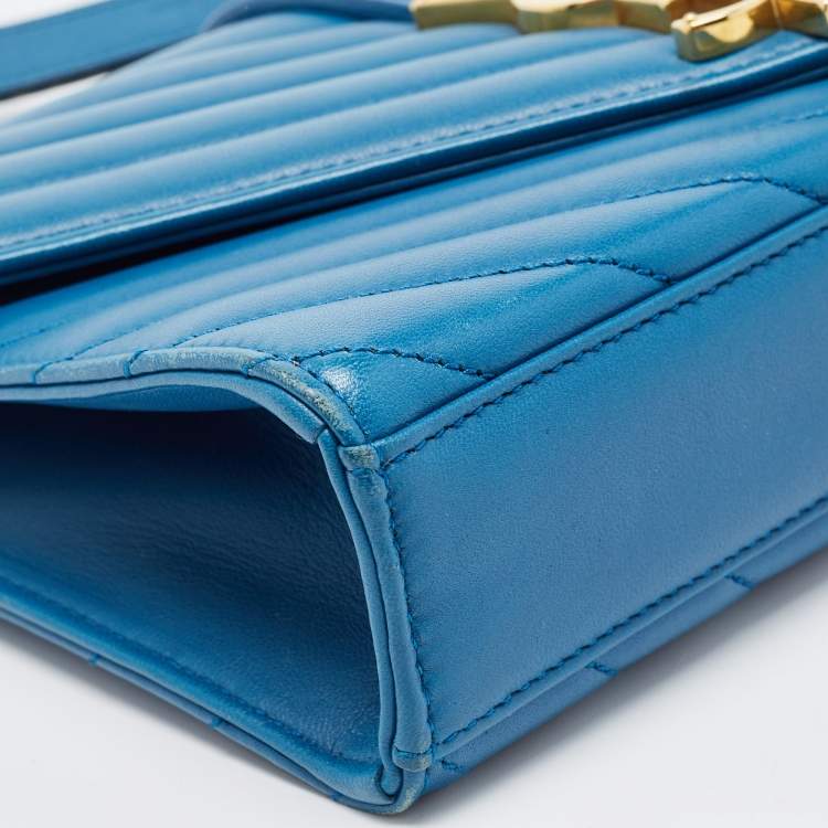 Pre Owned Saint Laurent Blue Matelasse Leather Envelope Chain Shoulder Bag