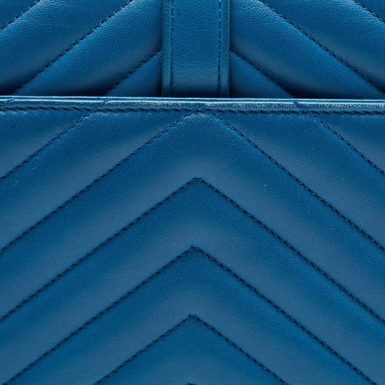 Pre Owned Saint Laurent Blue Matelasse Leather Envelope Chain Shoulder Bag