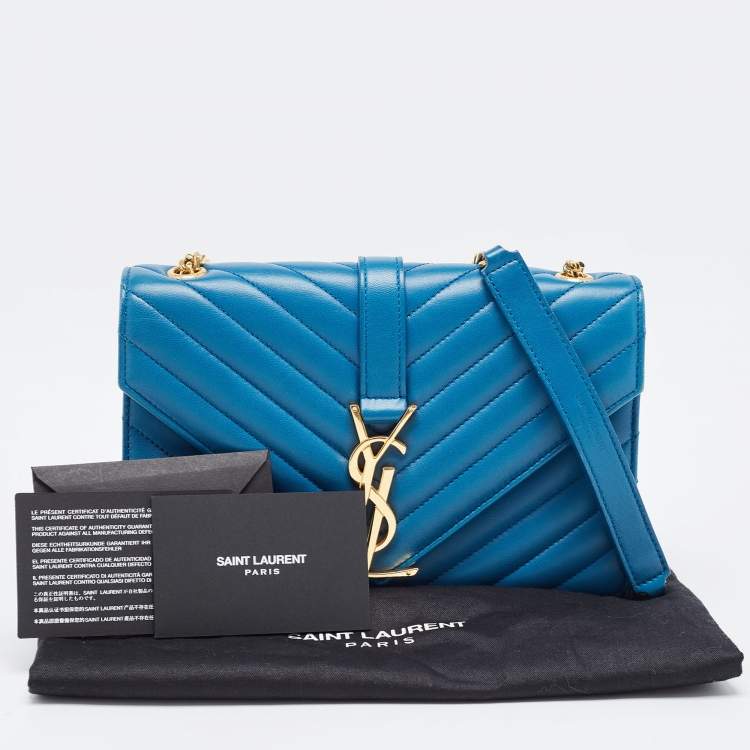 Pre Owned Saint Laurent Blue Matelasse Leather Envelope Chain Shoulder Bag
