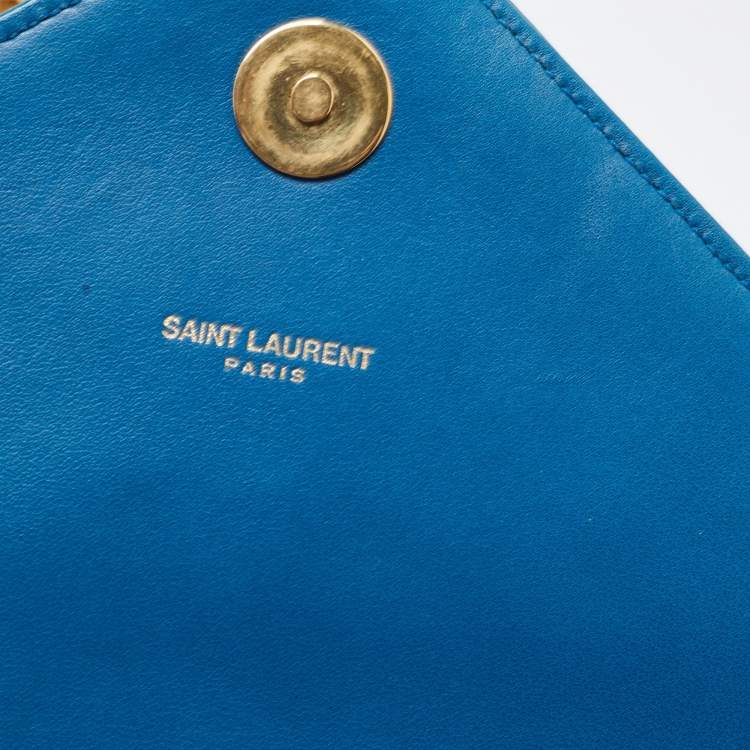 Pre Owned Saint Laurent Blue Matelasse Leather Envelope Chain Shoulder Bag