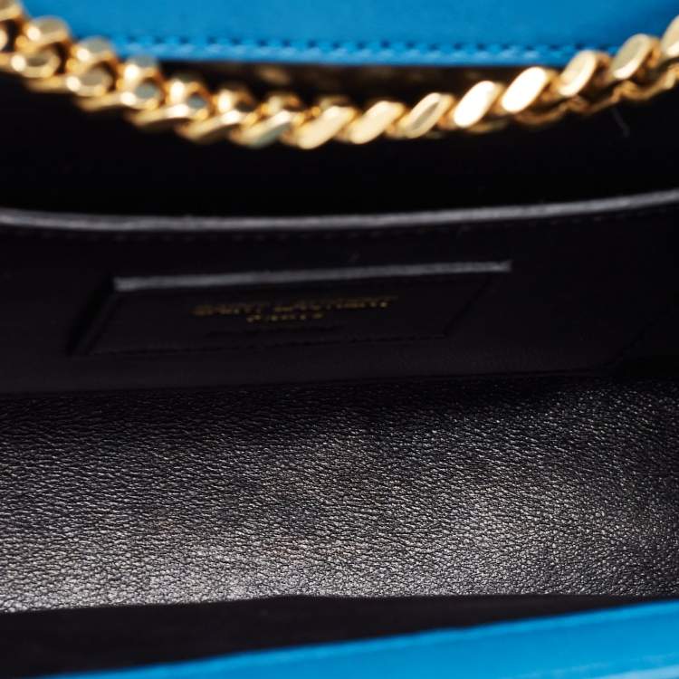 Pre Owned Saint Laurent Blue Matelasse Leather Envelope Chain Shoulder Bag