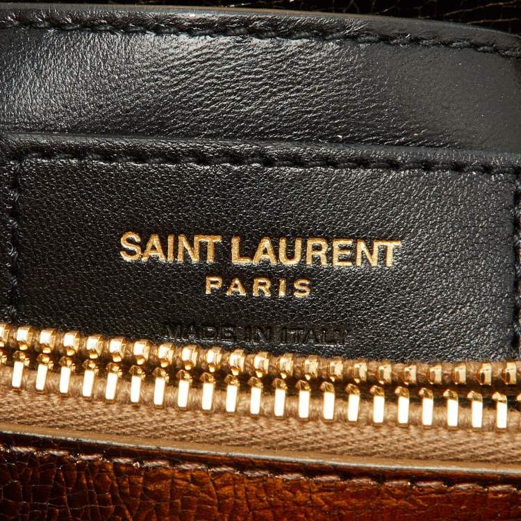 Pre Owned Saint Laurent Gold Matelassé Leather Medium College Top Handle Bag