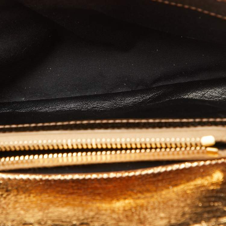 Pre Owned Saint Laurent Gold Matelassé Leather Medium College Top Handle Bag