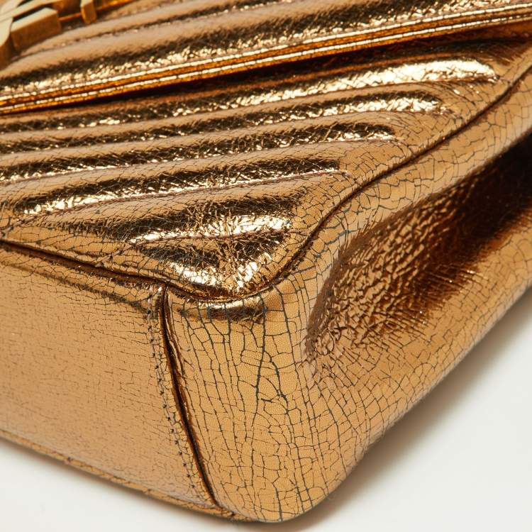 Pre Owned Saint Laurent Gold Matelassé Leather Medium College Top Handle Bag