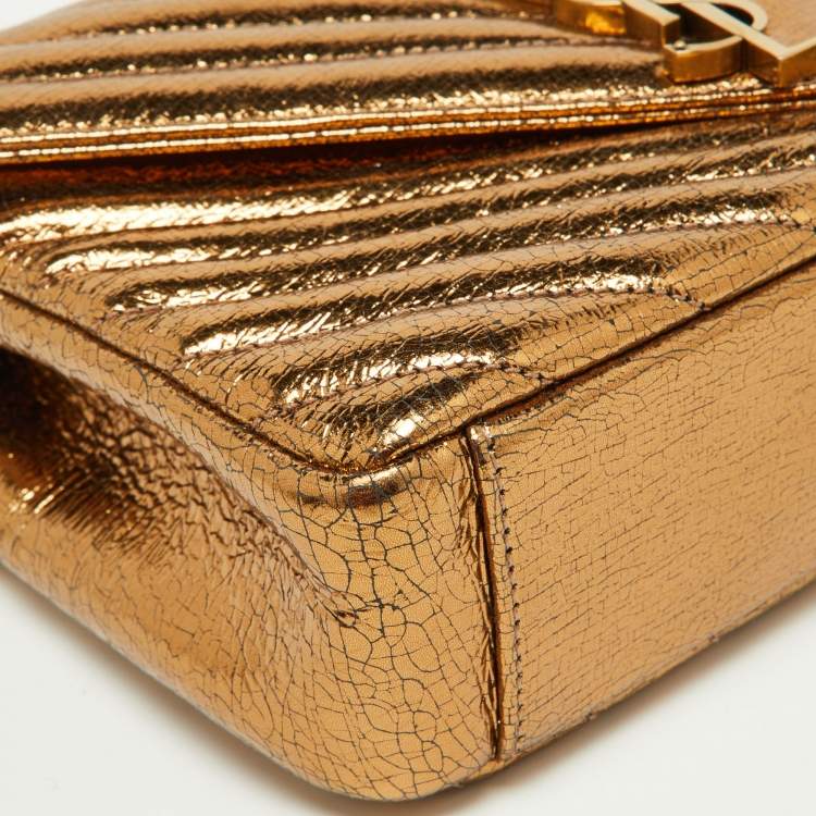 Pre Owned Saint Laurent Gold Matelassé Leather Medium College Top Handle Bag