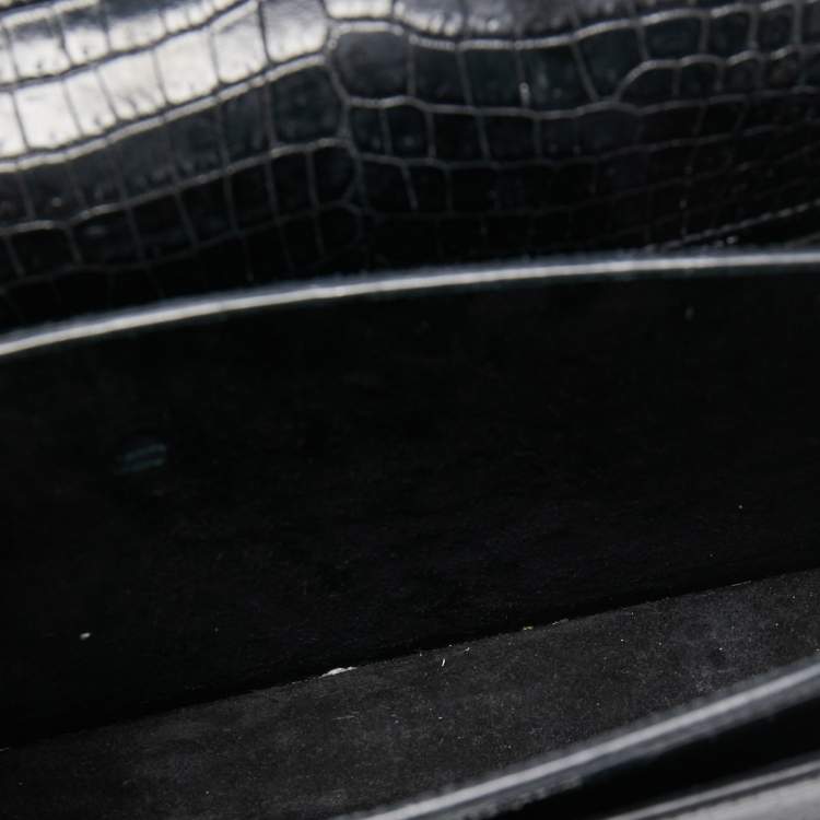 Pre Owned Saint Laurent Black Croc Embossed Leather Medium Sunset Shoulder Bag