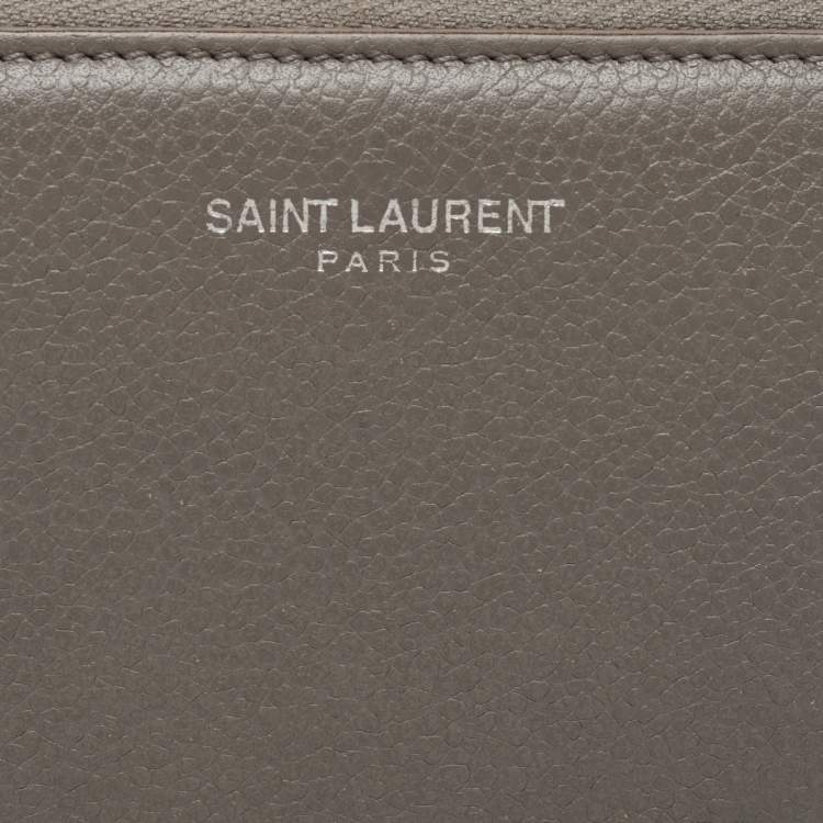 Pre Owned Saint Laurent Grey Leather Zip Around Continental Wallet
