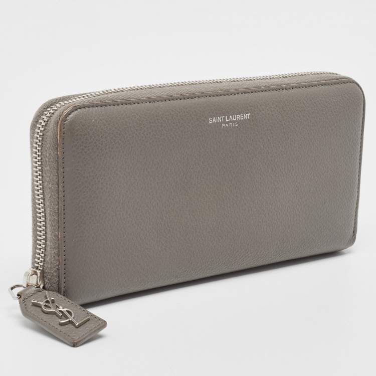 Pre Owned Saint Laurent Grey Leather Zip Around Continental Wallet
