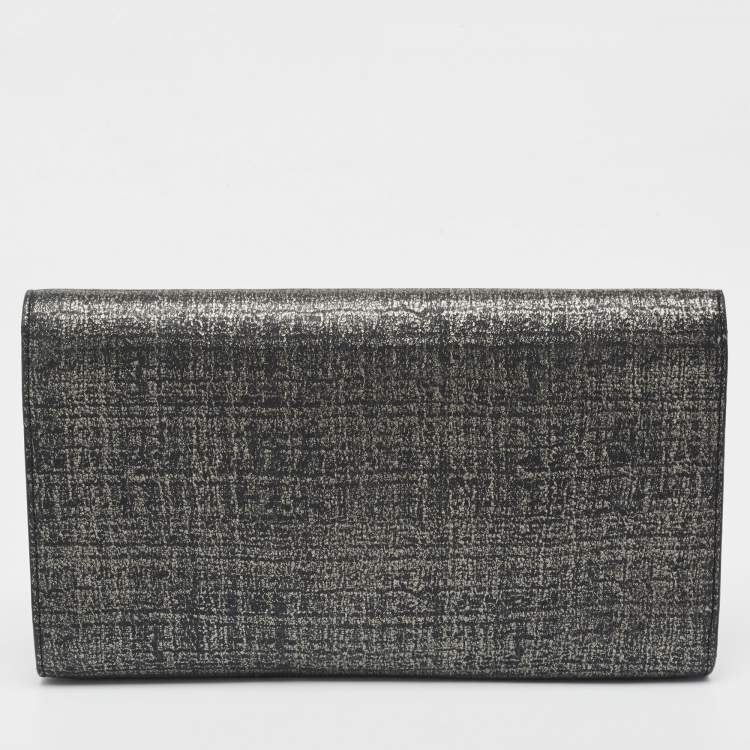 Pre Owned Saint Laurent Silver/Black Shimmering Canvas Belle De Jour Clutch